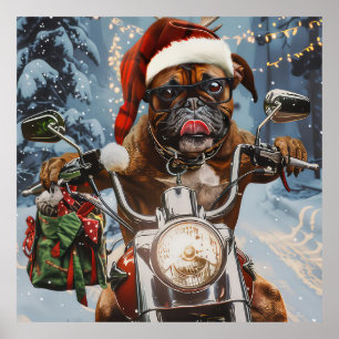 Boxer Dog Riding Motorrad Weihnachten Poster
