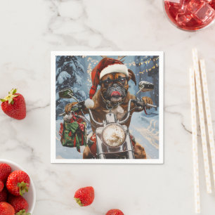 Boxer Dog Riding Motorrad Weihnachten Serviette