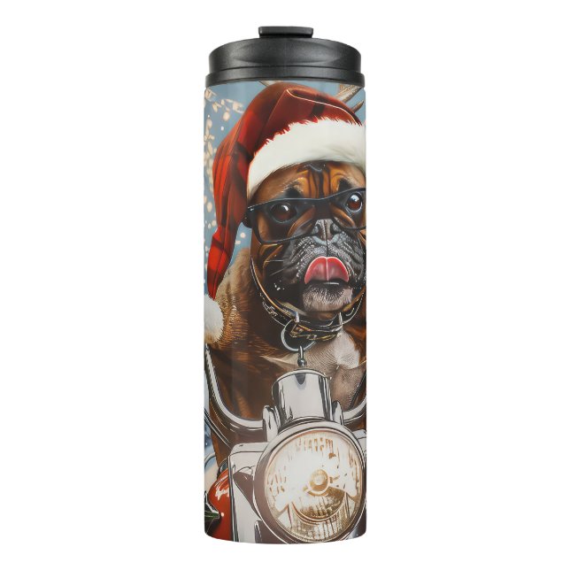 Boxer Dog Riding Motorrad Weihnachten Thermosbecher (Vorderseite)