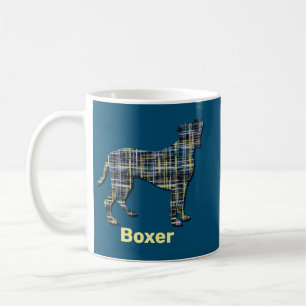 Boxer Dog Silhouette Fun Grid Design Coffee Tasse