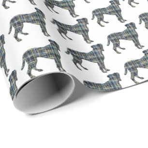 Boxer Dog Silhouette Y&B Grid White Geschenkpapier