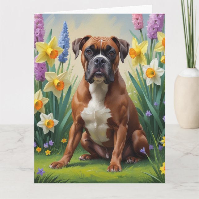 Boxer Dog Spring Blumen Malerei Karte (Vorderseite)