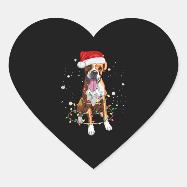 Boxer Dog Tree Weihnachtsbeleuchtung Xmas Pajama Herz-Aufkleber (Vorderseite)