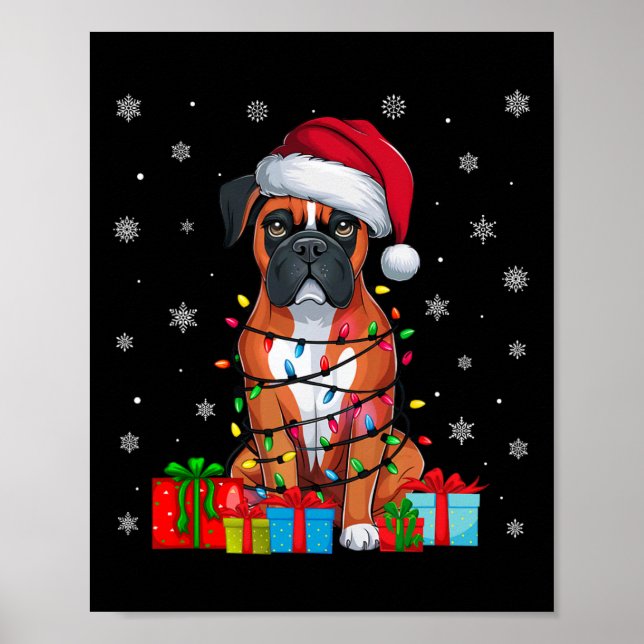 Boxer Dog Ugly Xmas Lights Weihnachtsmannmütze Box Poster (Vorne)