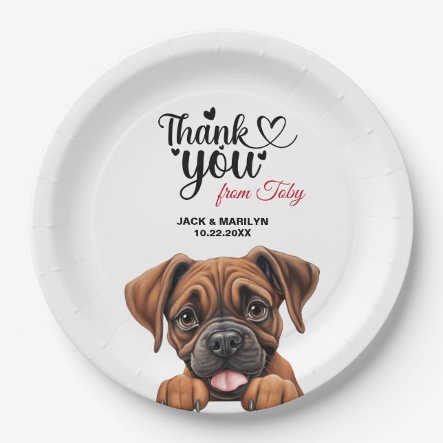 Boxer Dog Vielen Dank Pappteller (Vorderseite)