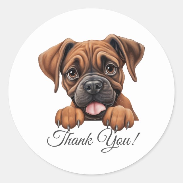 Boxer Dog Vielen Dank Runder Aufkleber (Vorderseite)
