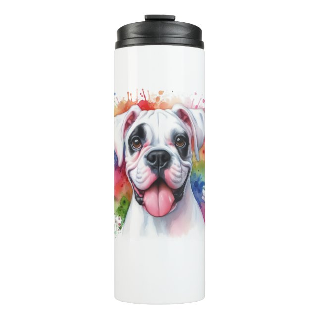 Boxer Dog Watercolor Splashes Thermosbecher (Vorderseite)