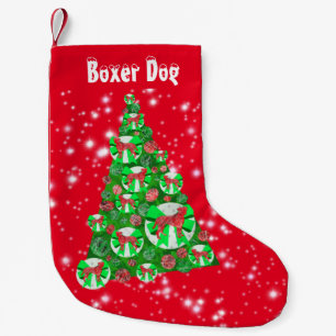 Boxer Dog Weihnachten Big Tree Holiday Green Bow R Kleiner Weihnachtsstrumpf