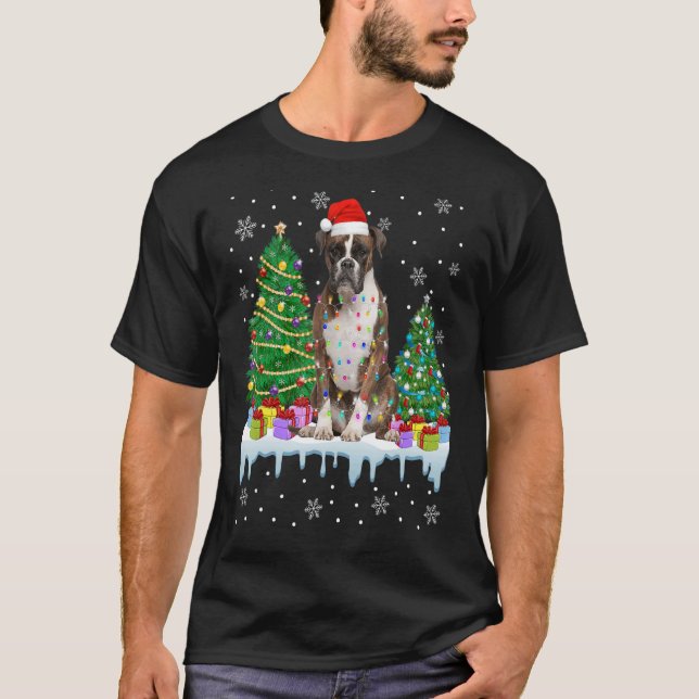 Boxer Dog Weihnachtsbaum Xmas Lights Welpe T-Shirt (Vorderseite)