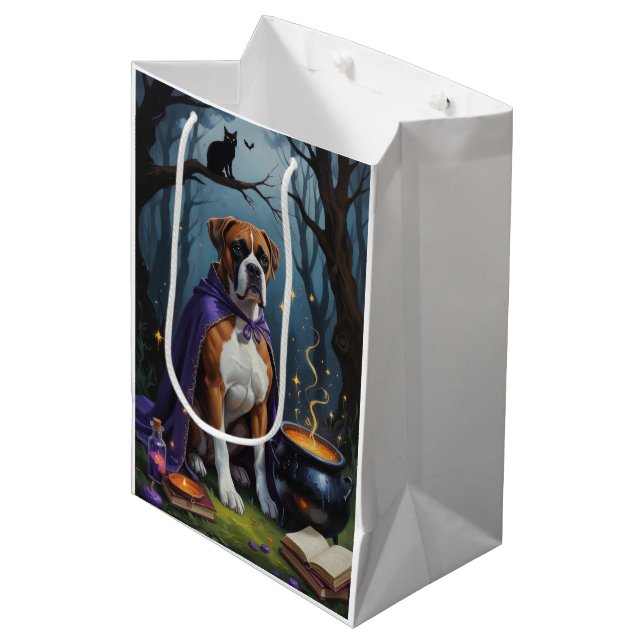 Boxer Dog Whimsical Halloween Malerei Mittlere Geschenktüte (Vorderseite Schrägansicht)
