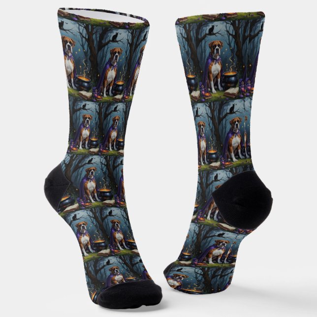 Boxer Dog Whimsical Halloween Malerei Socken (Gewinkelt)