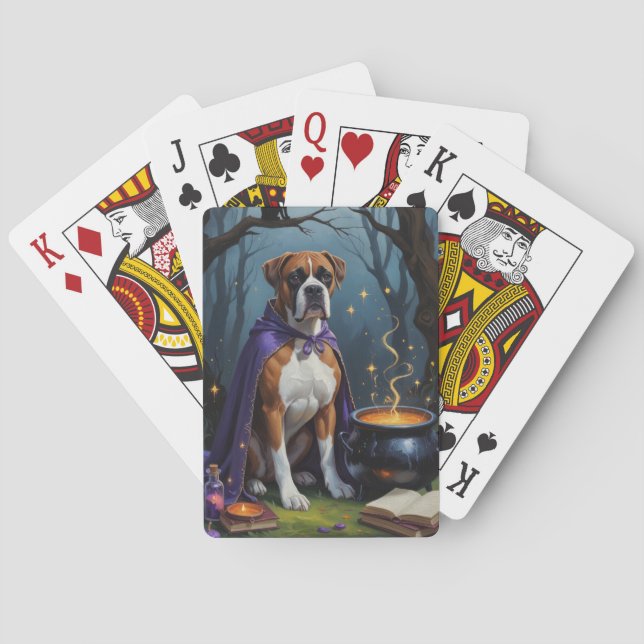 Boxer Dog Whimsical Halloween Malerei Spielkarten (Rückseite)