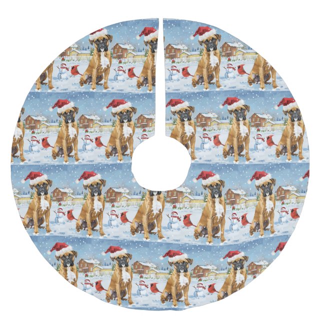 Boxer Dog Winter Wonderland Weihnachtsfreude Polyester Weihnachtsbaumdecke (Vorderseite)