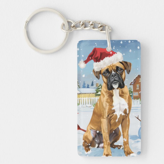 Boxer Dog Winter Wonderland Weihnachtsfreude Schlüsselanhänger (Vorderseite)