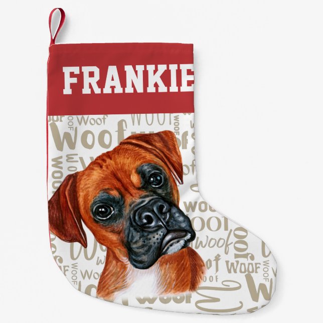 Boxer Dog Woof Print Weihnachts-Strumpf Kleiner Weihnachtsstrumpf (Vorderseite)