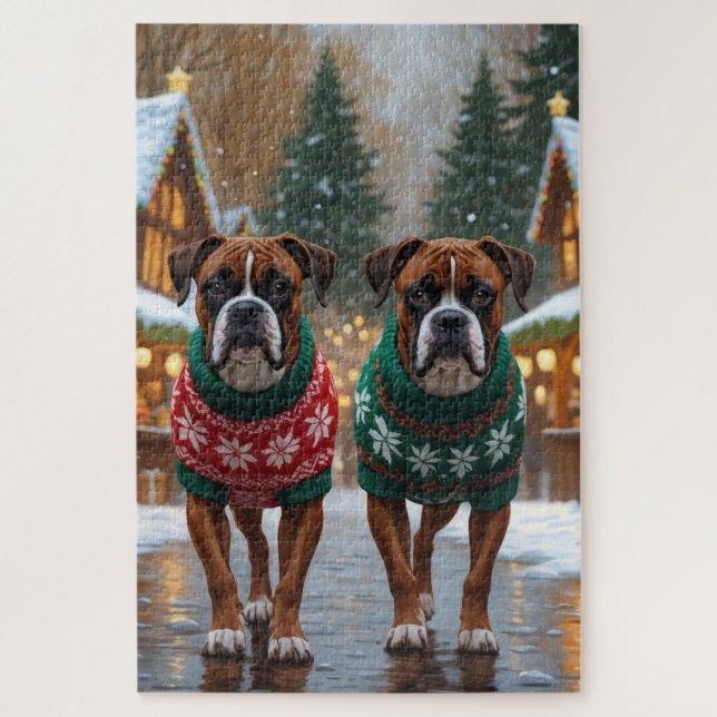 Boxer Dogs Christmas Snow Holiday  (Vertikal)