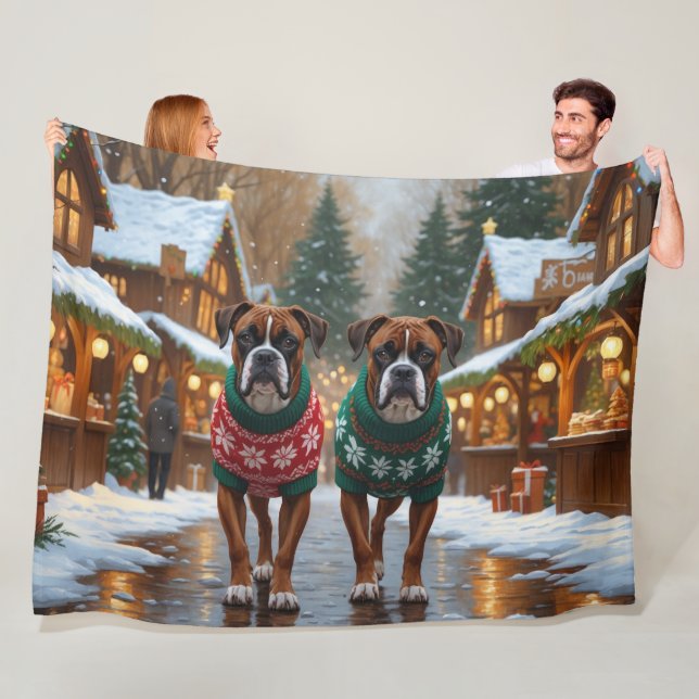 Boxer Dogs Christmas Snow Holiday  Fleecedecke (Beispiel)