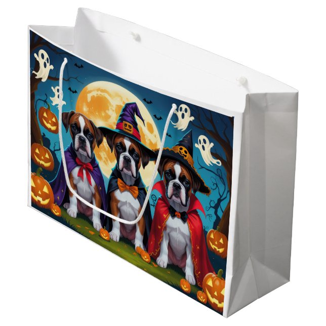 Boxer Dogs Pumpkin Halloween Funny Große Geschenktüte (Vorderseite Schrägansicht)