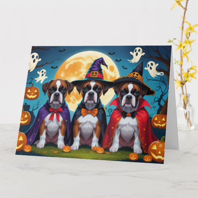 Boxer Dogs Pumpkin Halloween Funny Karte (Gelbe Blume)