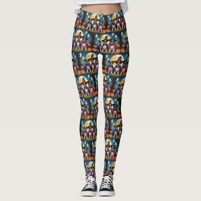 Boxer Dogs Pumpkin Halloween Funny Leggings (Vorderseite)