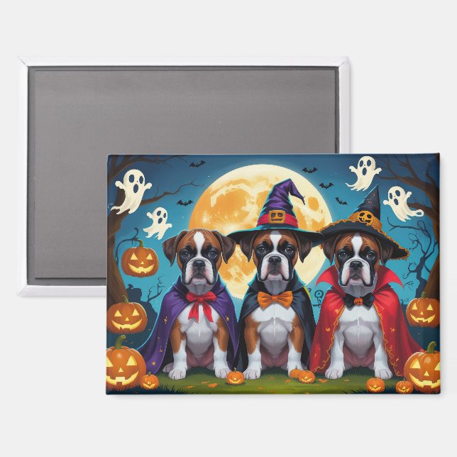 Boxer Dogs Pumpkin Halloween Funny Magnet (Vorderseite/Rückseite)