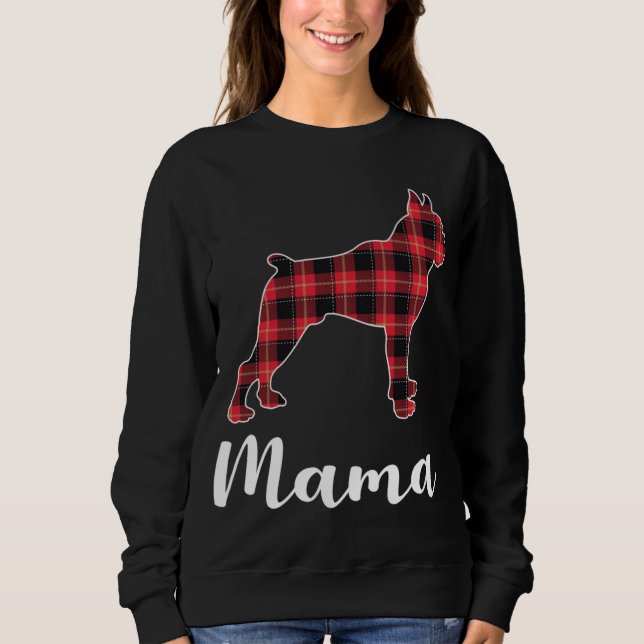 Boxer Doppy Puppy Red karierte Weihnachten Sweatshirt (Vorderseite)