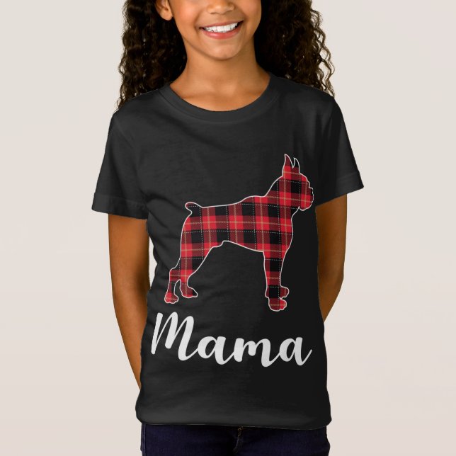 Boxer Doppy Puppy Red karierte Weihnachten T-Shirt (Vorderseite)