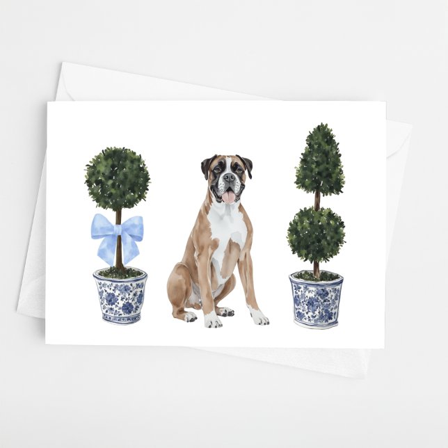 Boxer Doppy Topiary Watercolor-Karte Karte (Von Creator hochgeladen)