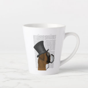 Boxer, formaler Hund und Hut Milchtasse