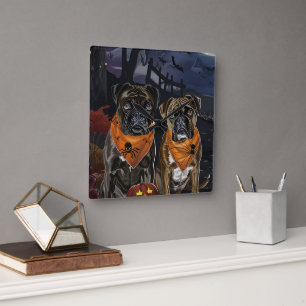 Boxer Halloween Gruselig Quadratische Wanduhr