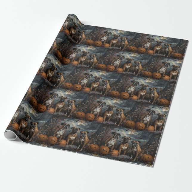 Boxer Halloween Night Doggy Delight Geschenkpapier (Ungerollt)