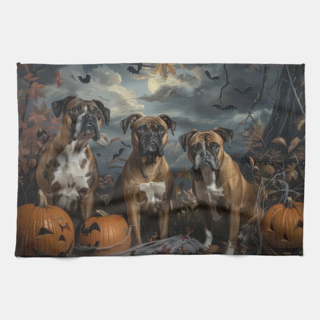 Boxer Halloween Night Doggy Delight Geschirrtuch (Horizontal)