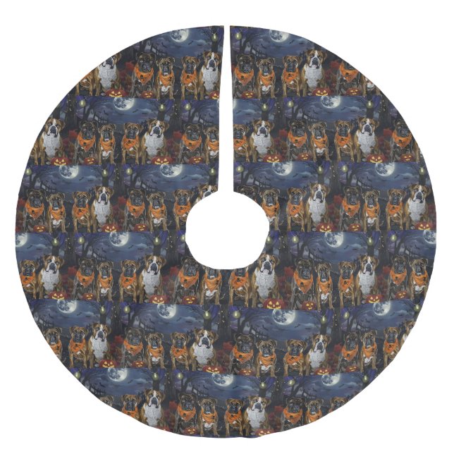 Boxer Halloween Spooky Polyester Weihnachtsbaumdecke (Vorderseite)