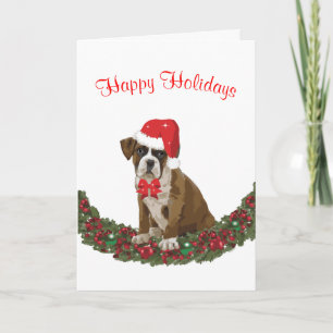 Boxer Happy Holidays Hund Weihnachtsmannmütze Nied Feiertagskarte