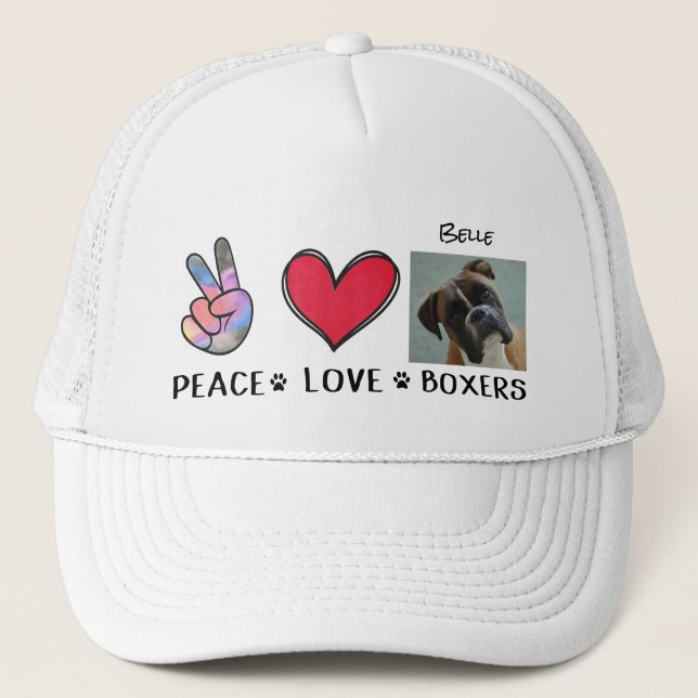 Boxer Hat Peace Liebe Dog Lovers Truckerkappe (Vorderseite)