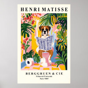 Boxer-Hund auf Toilette Druck Matisse-Stil Badezim Poster