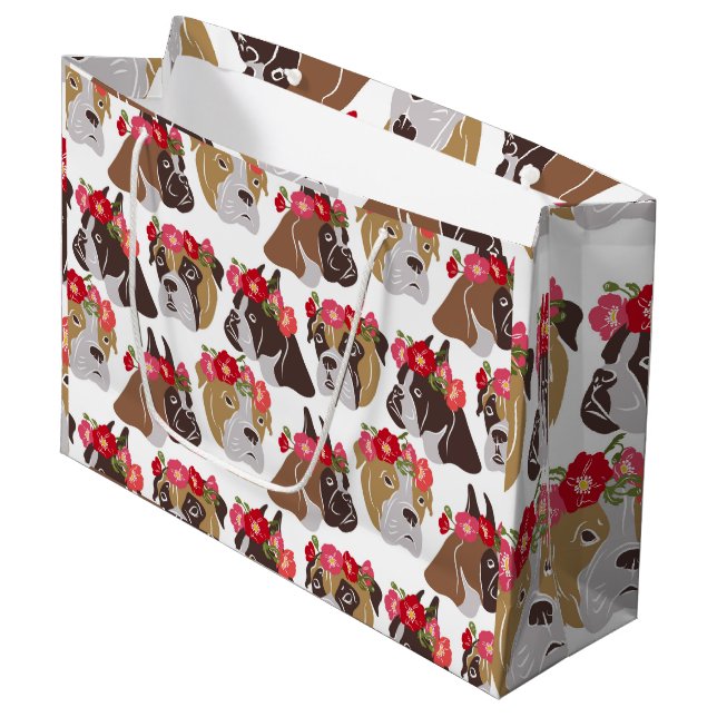 Boxer Hund Cartoon farblos, nahtlos Große Geschenktüte (Vorderseite Schrägansicht)