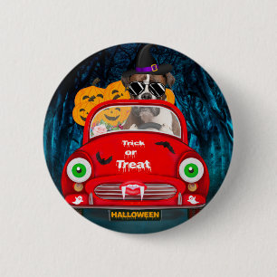 Boxer Hund fährt Auto Gruseliges Halloween Button