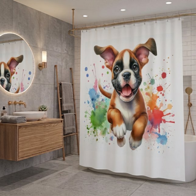 Boxer Hund Farb Splash Duschvorhang (Von Creator hochgeladen)