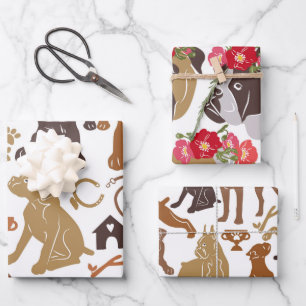 Boxer Hund farbenfrohe Cartoon Silhouette nahtlos  Geschenkpapier Set