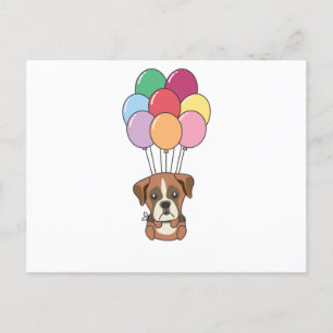 Boxer Hund fliegt mit farbenfrohen Balloons Postkarte