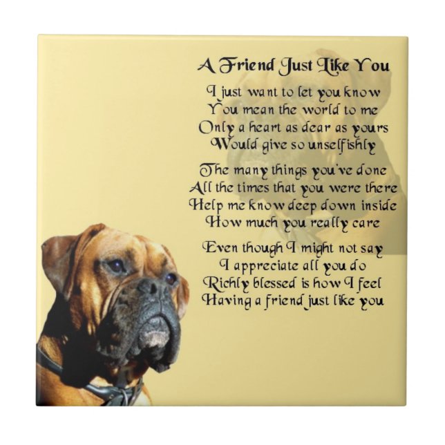 Boxer-Hund - Freund-Gedicht-Fliese Fliese (Vorderseite)