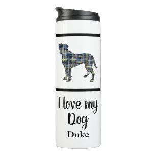 Boxer Hund Gelbe und blaue Silhouette Thermosbecher