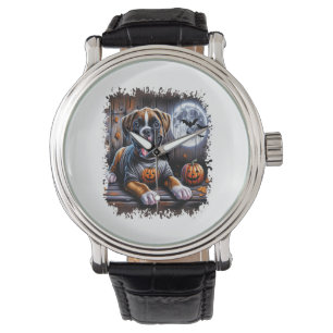Boxer-Hund Halloween Armbanduhr