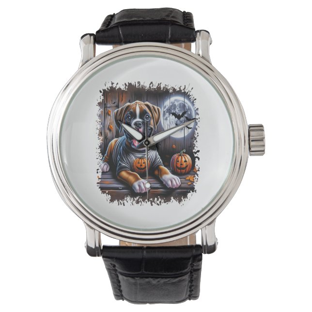 Boxer-Hund Halloween Armbanduhr (Vorderseite)
