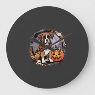 Boxer-Hund Halloween-Kürbis-Sublimation Große Wanduhr