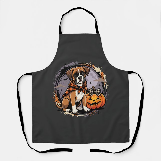 Boxer-Hund Halloween-Kürbis-Sublimation Schürze (Vorderseite)