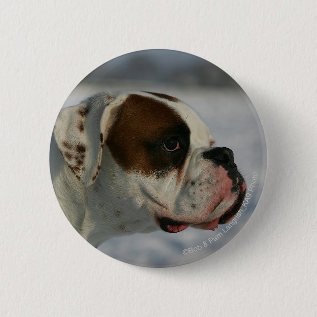 Boxer-Hund im Schnee Button (Vorderseite)