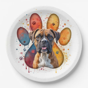 Boxer Hund in Aquarellfarben Pappteller