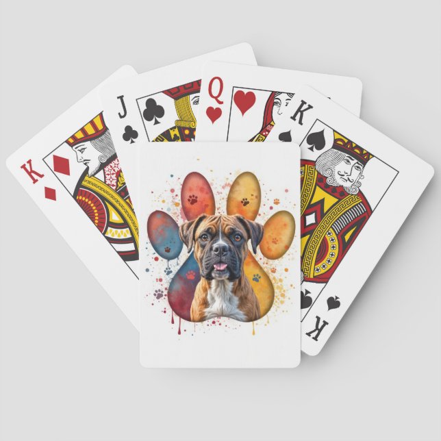 Boxer Hund in Aquarellfarben Spielkarten (Rückseite)